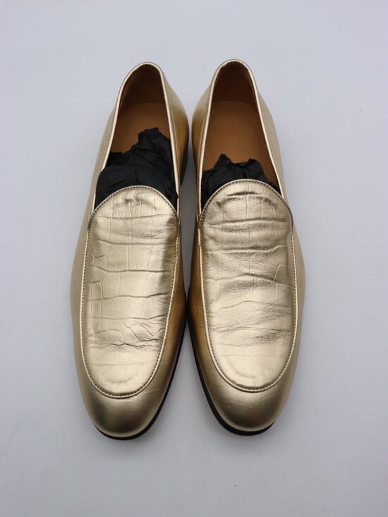 Paul Fredrick Loafers Men\'s US Size 11 M Gold Leather Slip On Dress Shoes main image 4